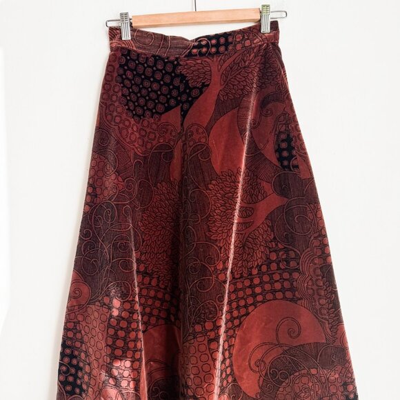 Vintage 70s Velvet Floral Paisley Geometric Print A line Skirt S - Picture 3 of 5